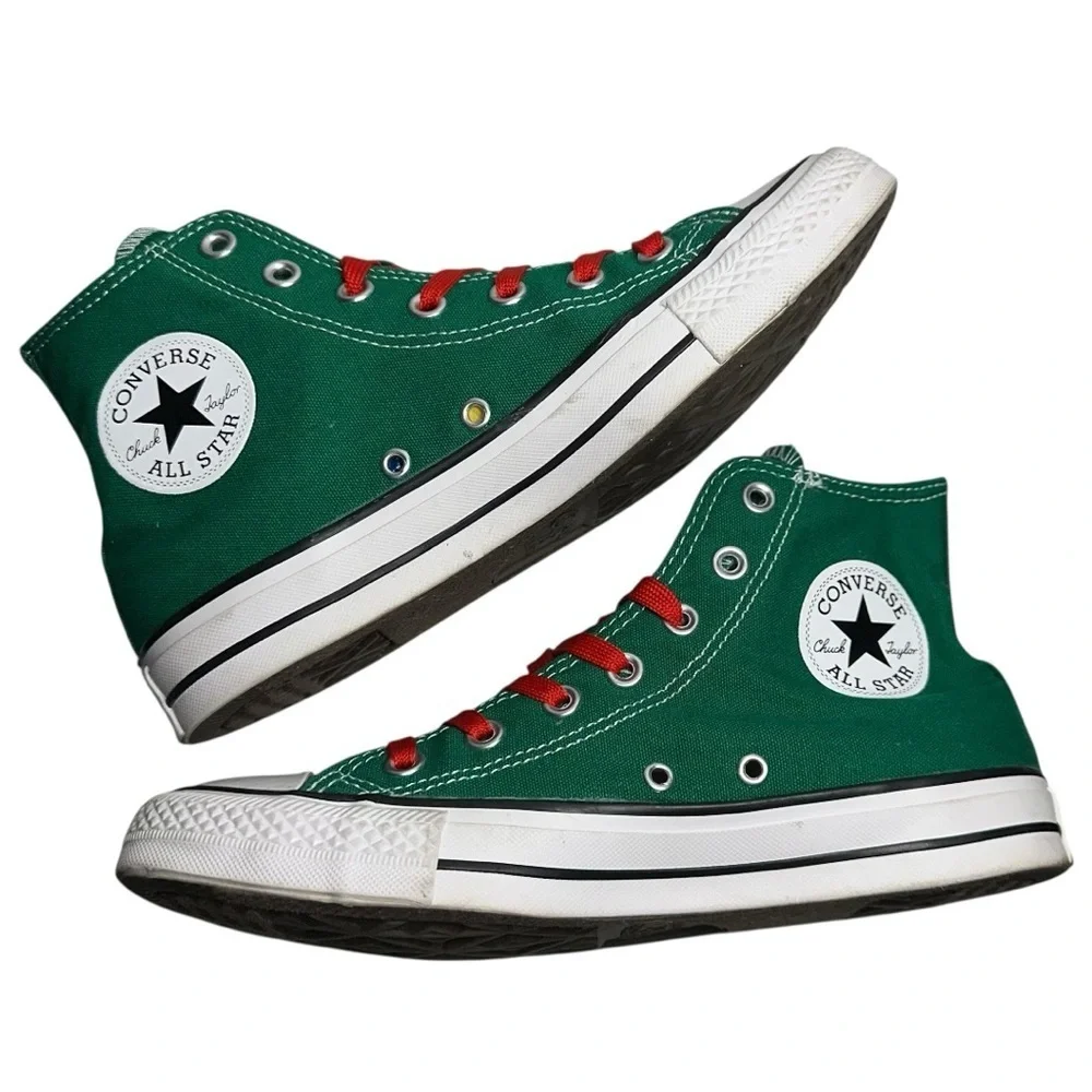 Converse All Star Men’s Size 6 Green Ho Ho Ho Red Laces High Top Sneakers